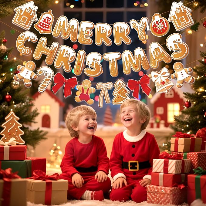 Merry Christmas Banner Gingerbread Christmas Hanging Decoration 3PCS