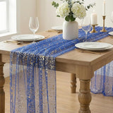 Artoid Mode Blue Gold Gauze Table Runner 59x120 Inch 10FT, Glitter