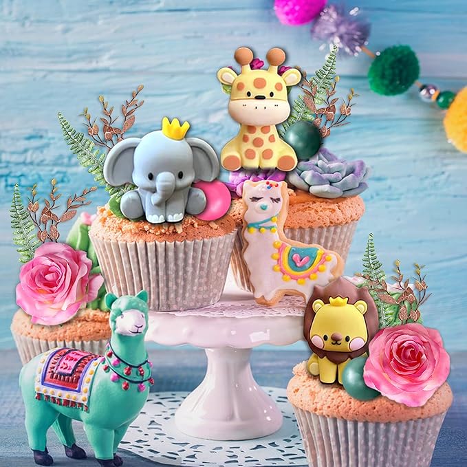 22pcs Safari Jungle Animal Cake Toppers Flower Balls Cake Decoration
