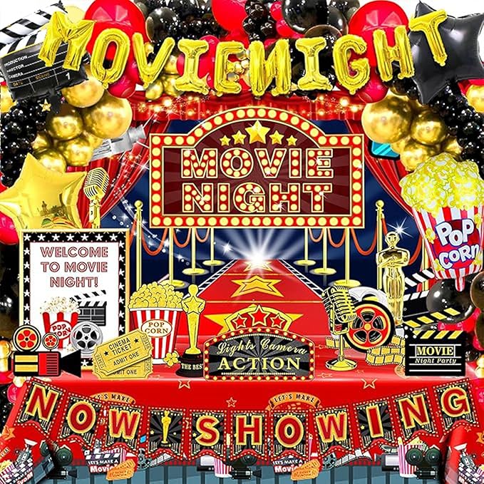 121pcs Movie Night Decorations Movie Theme Party Decorations Movie