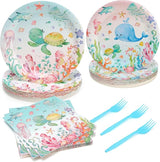 96Pcs Under the Sea Plates Party Supplies Fish Paper Plates and