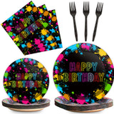 chiazllta 96 Pcs Neon Party Paper Plate and Napkins Neon Birthday