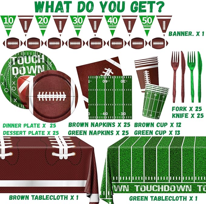Football Party Supplies Kit Serve 25 178Pcs Football Theme Party