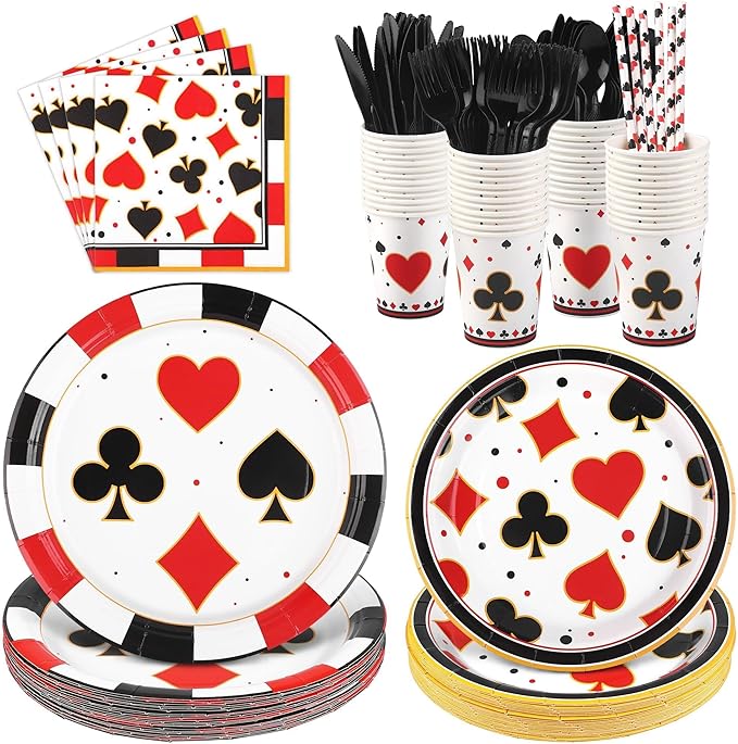 147 PCS Casino Party Supplies Set for 16 Guests Disposable Plates