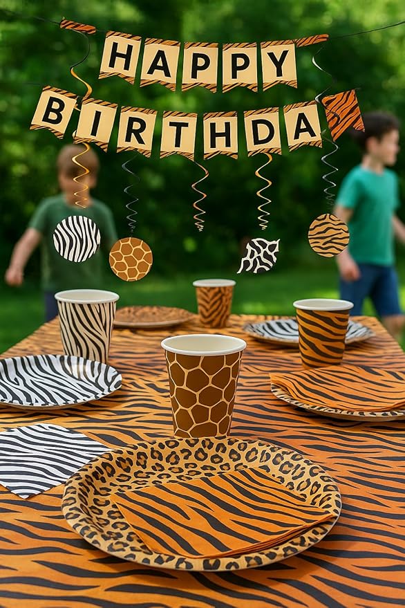 Serves 30 Guest Jungle Safari Zoo Animal Print Birthday Party