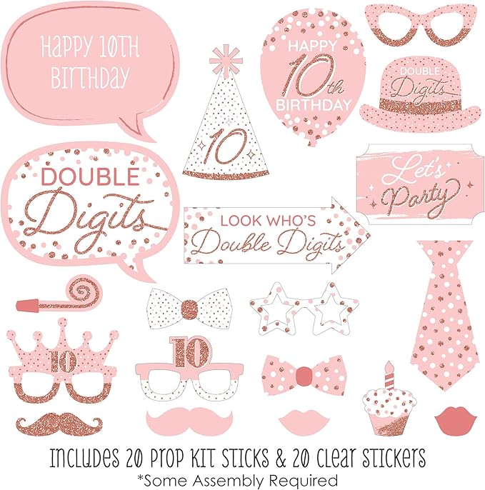Big Dot of Happiness 10th Pink Rose Gold Birthday Happy Birthday