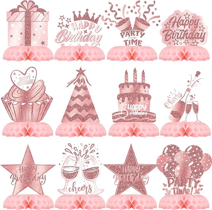 Pink Rose Gold Party Decorations 12Pcs Pink Rose Gold Honeycomb