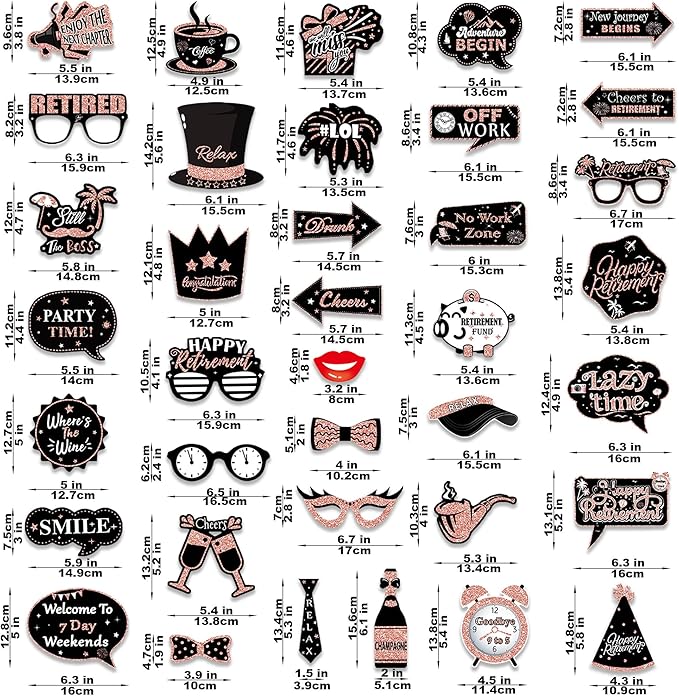 Retirement Party Photo Booth Props Kit - 37pcs Paper Photo Props 1