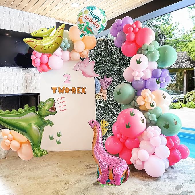 Pink Dinosaur balloon garland kit 150pcs Pastel Pink green Purple