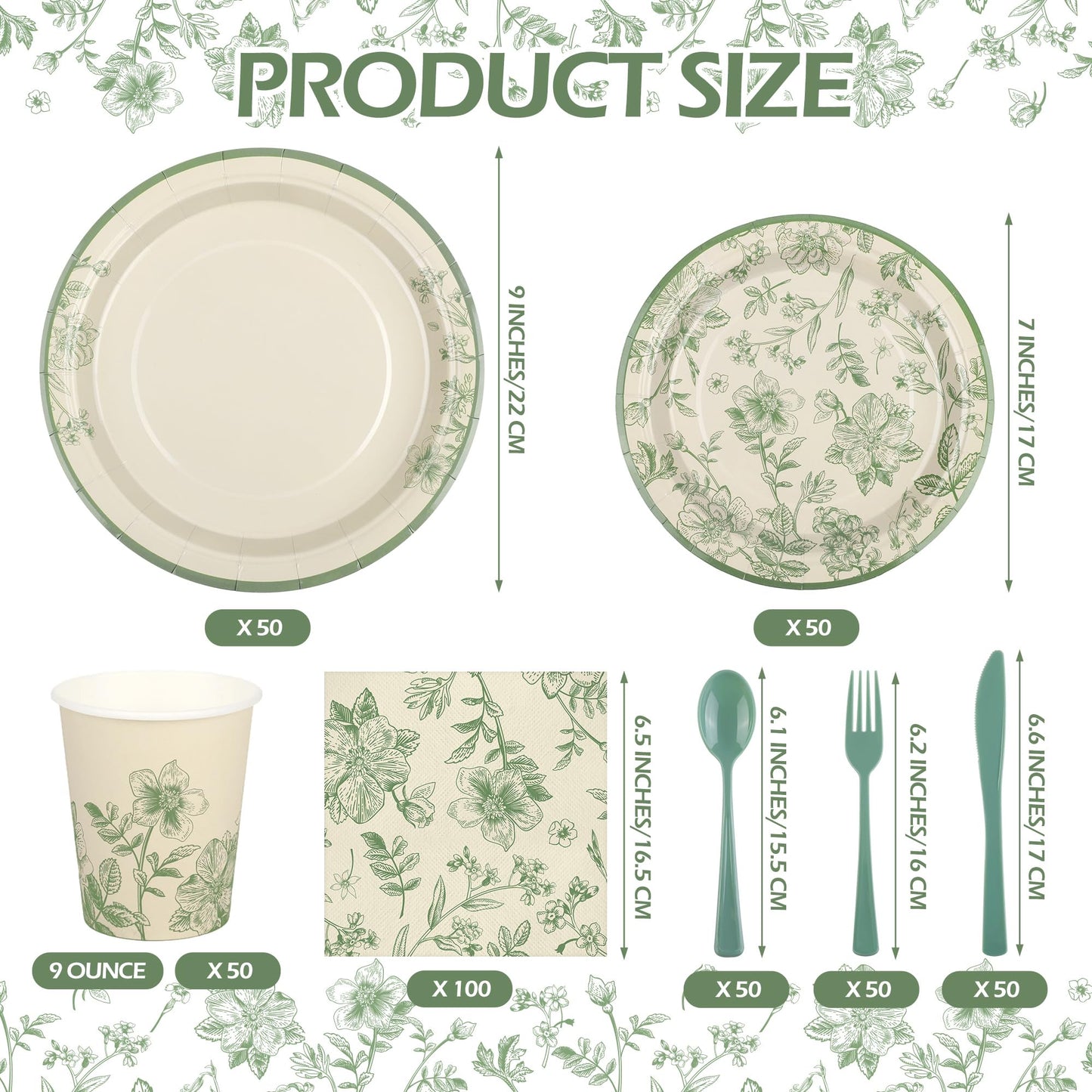 Kochorie 400 Pieces Sage Green Disposable Tableware Sets, Green and