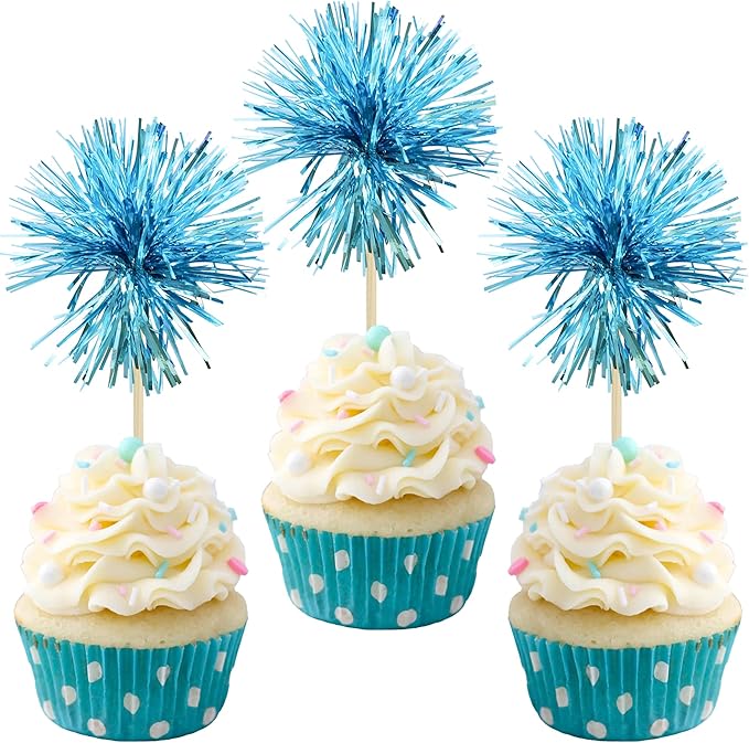 Gyufise 30Pcs Foil Firework Cupcake Toppers Sparkle Tinsel Cake #34
