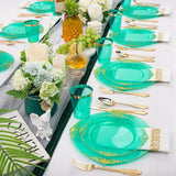Hioasis 350pcs Green and Gold Plastic Plates - Green Party Plates for