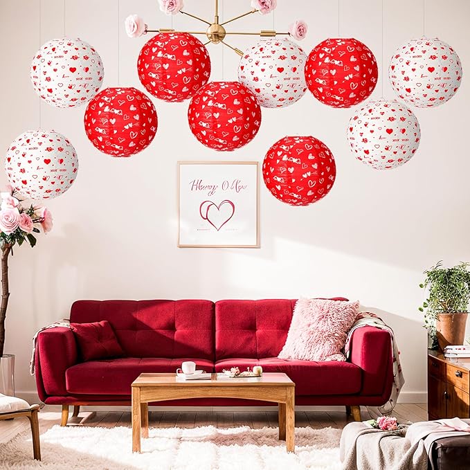 12 Pcs Valentine's Day Paper Lanterns Party Decorations