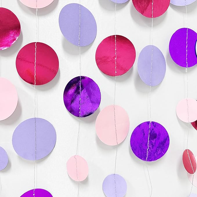 Pink and Purple Party Decorations Circle Dots Garland Hot Pink