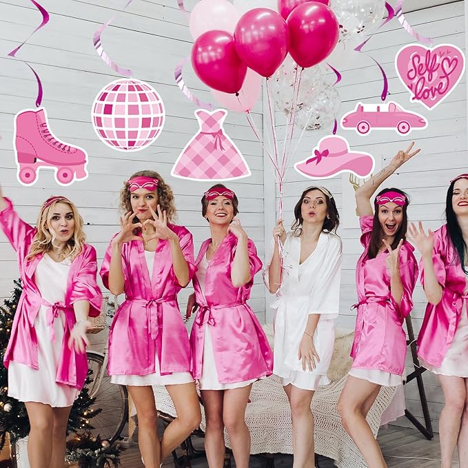 SOLDAY 20Pcs Pink Birthday Hanging Decorations Pink Girls Party Foil