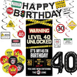40th Birthday Decorations Men Women Caution Logo Level 40 Unlocked