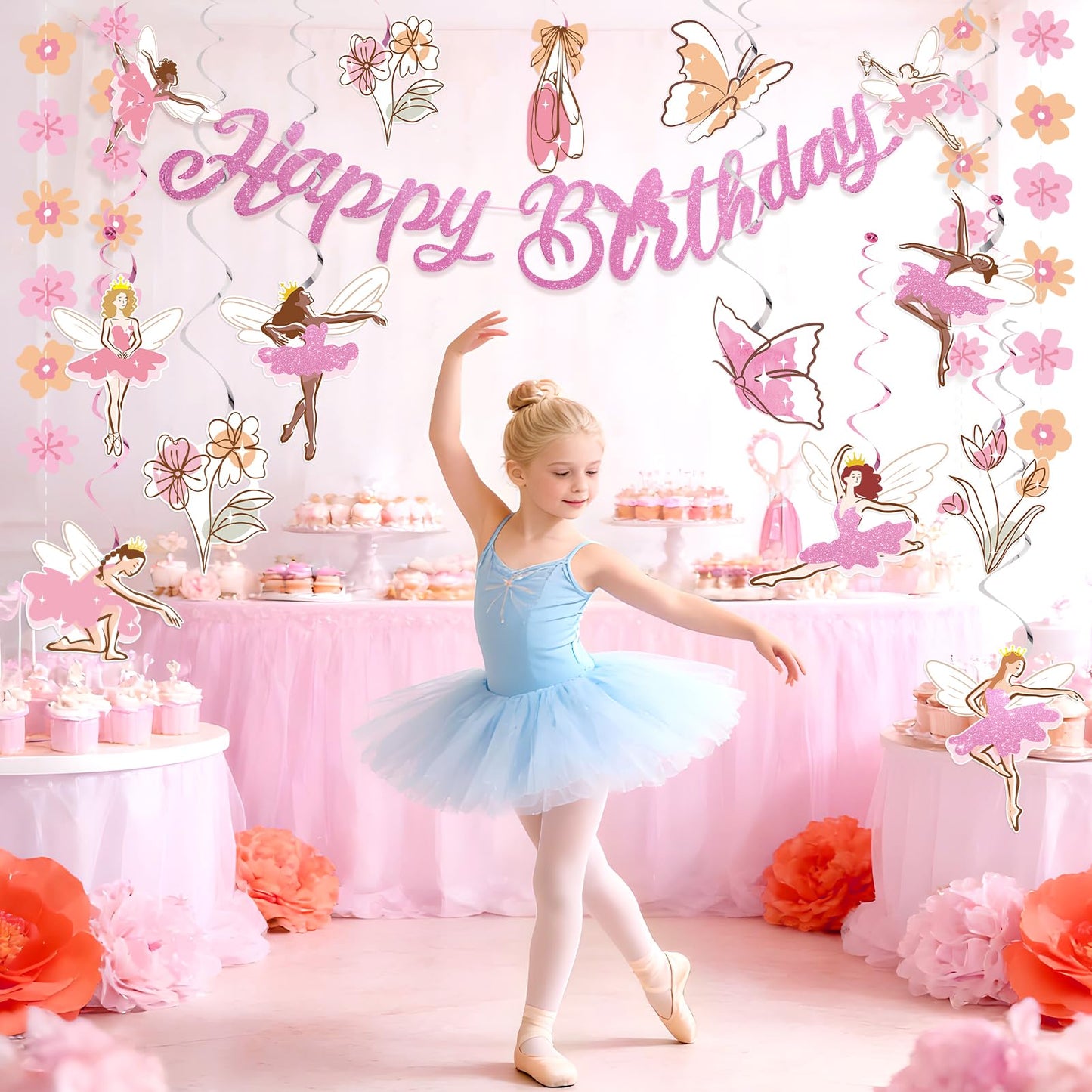 SUNBEAUTY Ballerina Birthday Party Decorations Pink Ballet Girls Happy