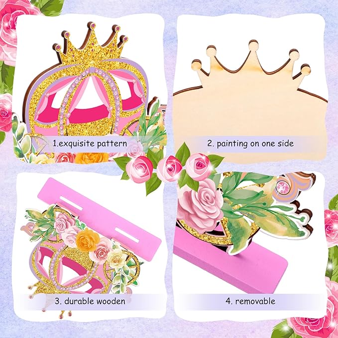 6 Pcs Princess Party Centerpieces Floral Wooden Princess Theme Table