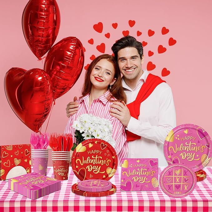 144PCS Valentine's Day Party Supplies Valentines Day Tableware Set