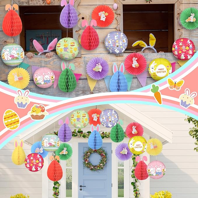 18 Pcs Easter Party Decoration Easter Honeycomb Decorations Hanging