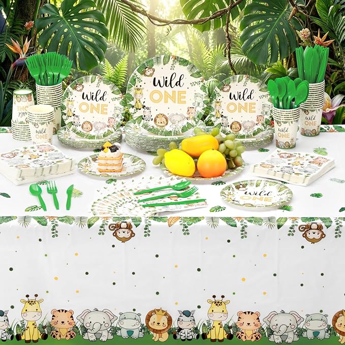 403 Pcs Wild One Birthday Decorations for 50 Jungle Safari Animal