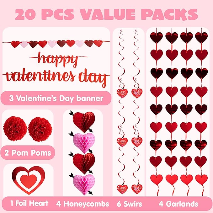 20 Packs Valentine's Day Swirl String Cutout with Garland Party