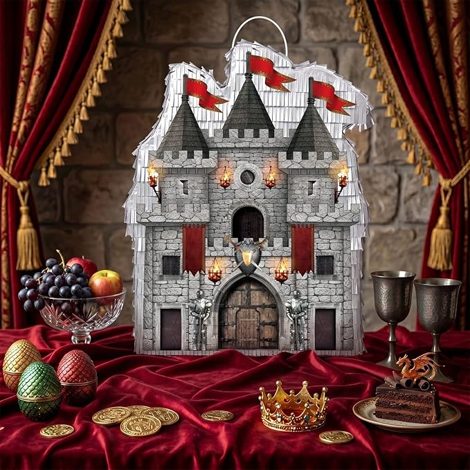 WERNNSAI Medieval Castle Piñata - Medieval Piñata with Blindfold and