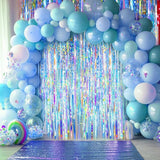 2 Packs Iridescent Foil Fringe Curtain, Neon Transparent Holographic