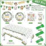 403 Pcs Wild One Birthday Decorations for 50 Jungle Safari Animal