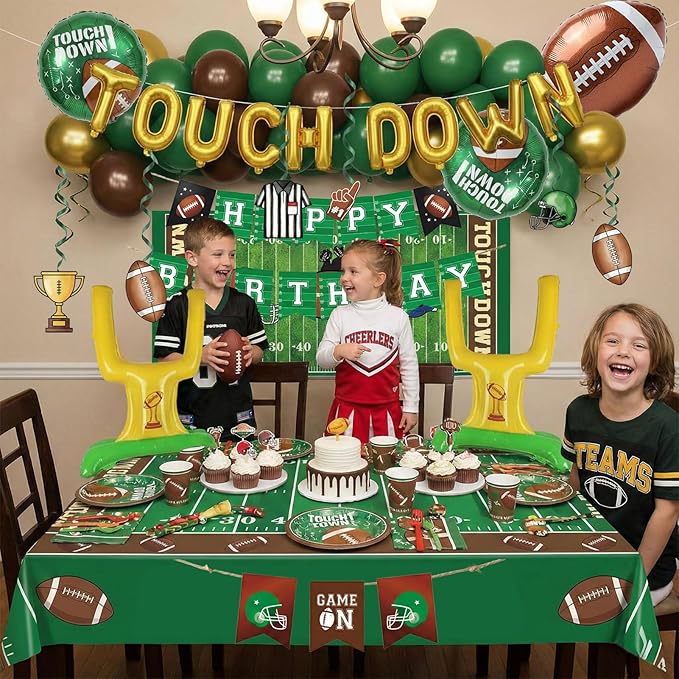 Football Party Decorations Kit & Green Brown Gold Balloons & Goal
