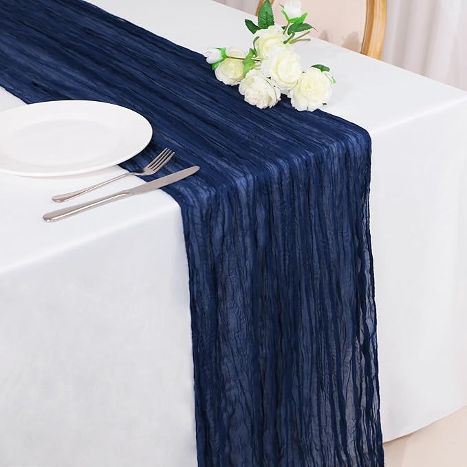 Snowkingdom 6PCS 10Ft Navy Blue Cheesecloth Table Runner, 120inch