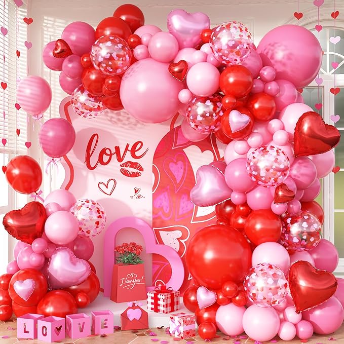Valentine's Day Balloons Garland Arch Kit 127Pcs Pink Red Rose Red