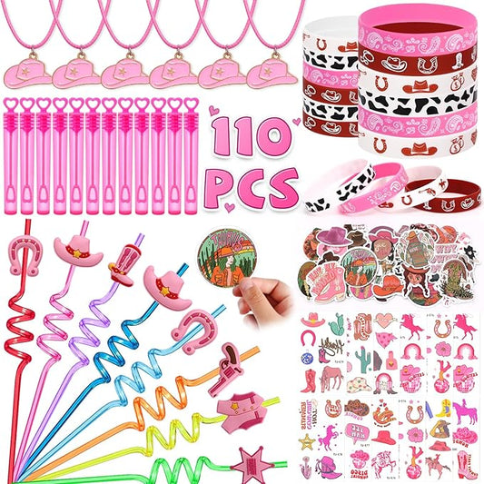 110Pcs Cowgirl Party Favors Hot Pink Princess Birthday Supplies for