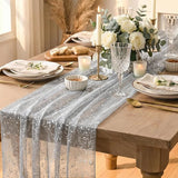 Artoid Mode Grey Gold Gauze Table Runner 120 Inch 10FT, Glitter
