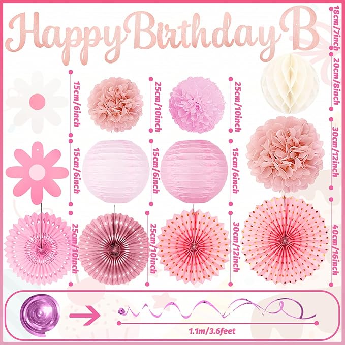 Pink Birthday Party-Decorations - 29pcs Beige Rose Gold Party