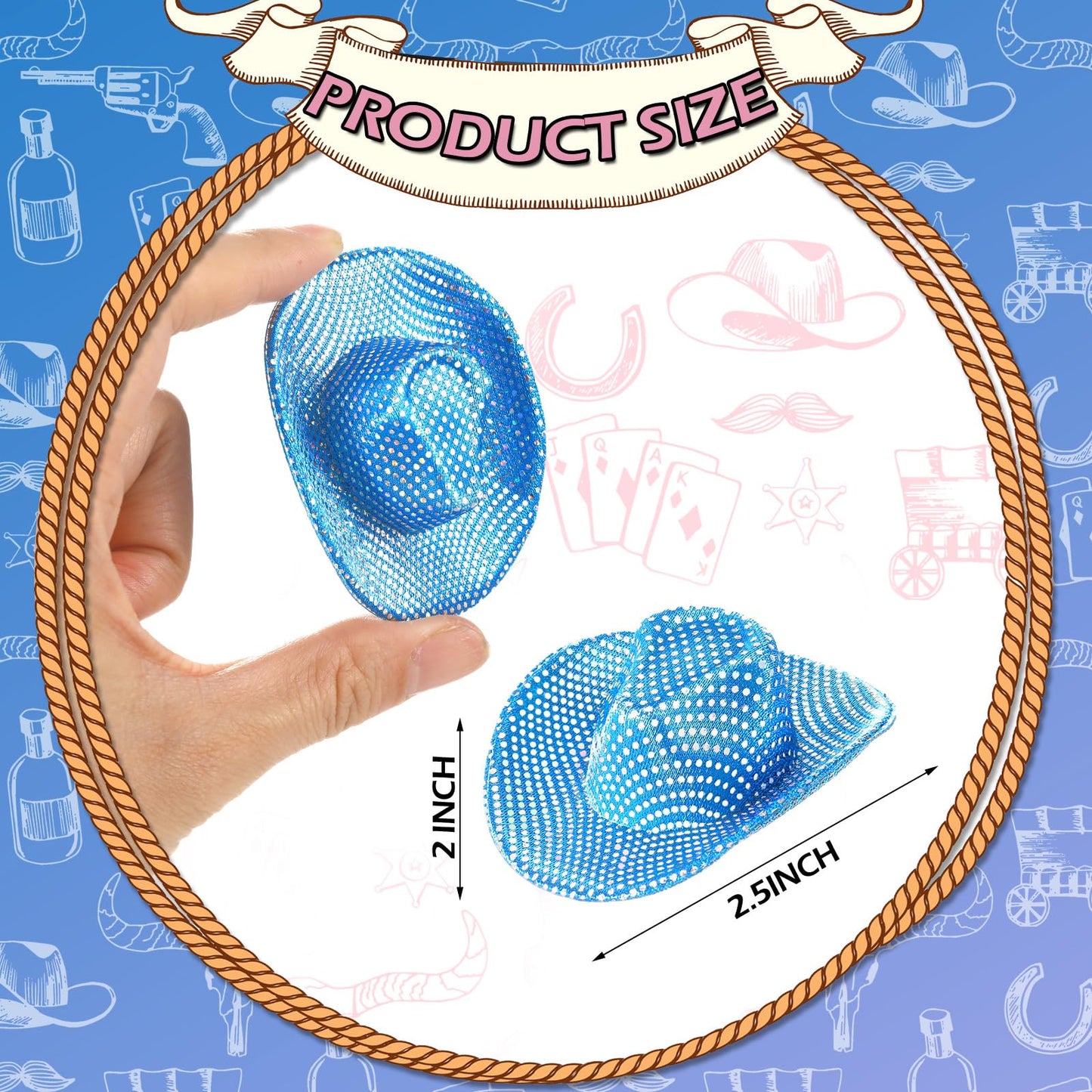 Sotiff 12 Pcs Mini Cowboy Hat Tiny Disco Glitter Hats for Crafts Blue