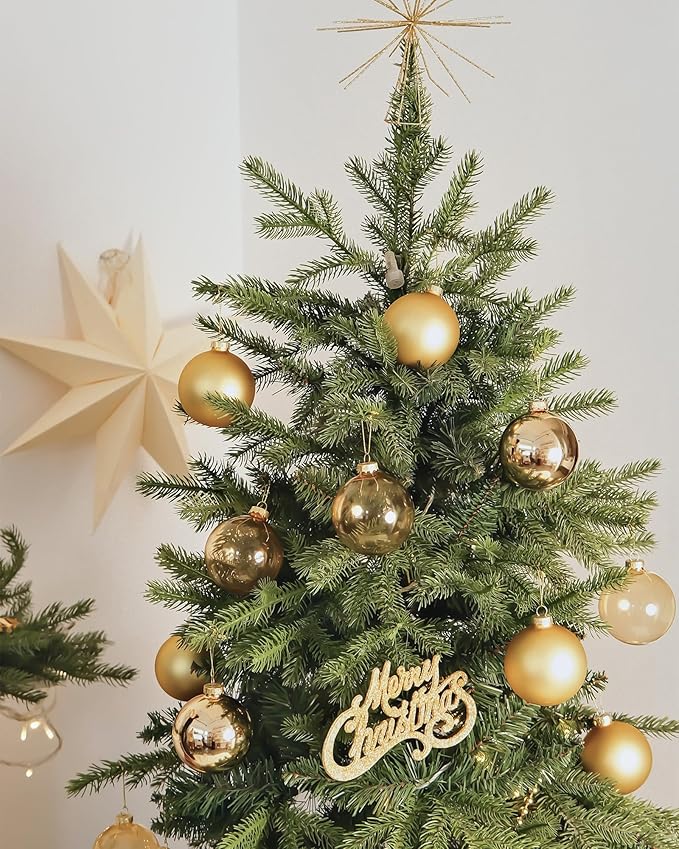 DN DECONATION Gold Glass Christmas Ornaments, Set of 9, 3.15' Hanging