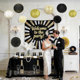 14Pcs Black and Gold Party Decorations Hanging Paper Lanterns Fans