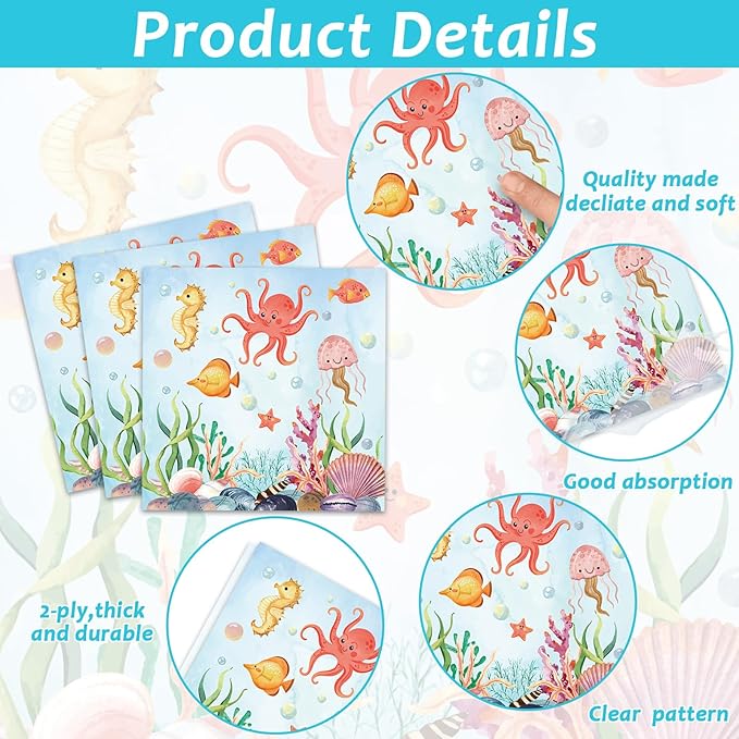 50 Guests Under the Sea Party Decorations Plates and Napkins Ocean