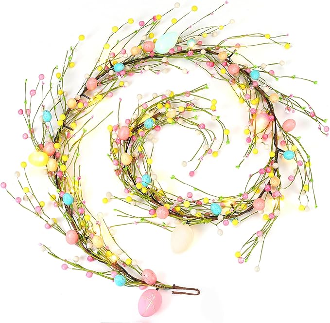 Easter Garland with Lights 6 Foot Easter Egg Garland Decor with 20