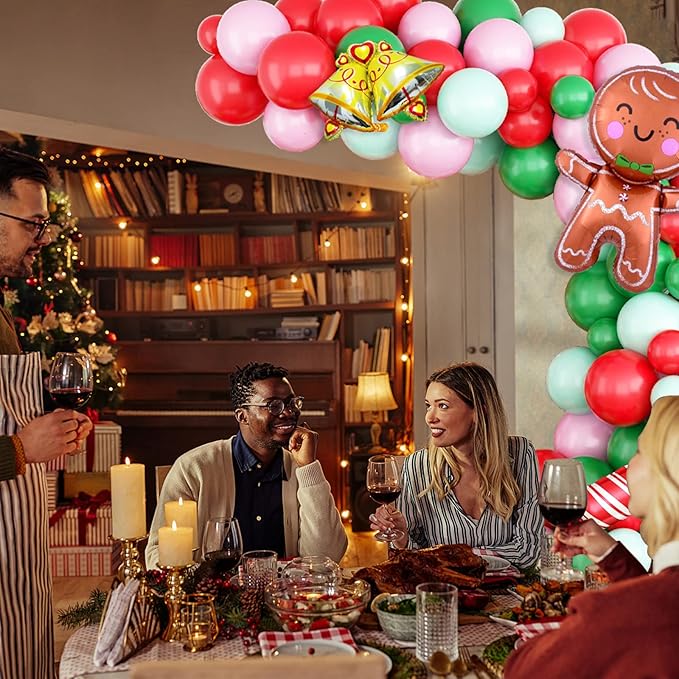 Christmas Balloon Garland Xmas Green Red White Arch kit Macaron