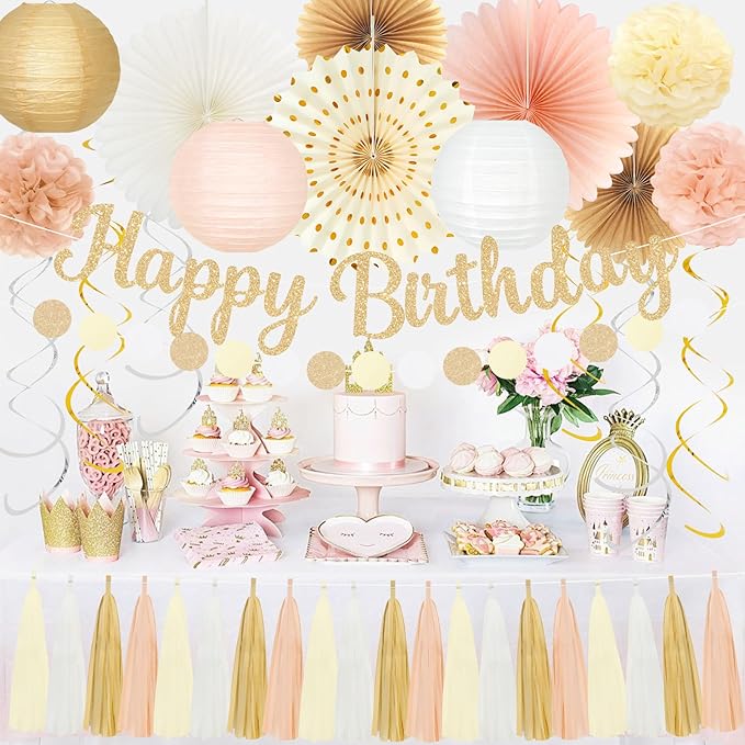 Happy Birthday Decorations for Women Girls - Gold Boho Birthday