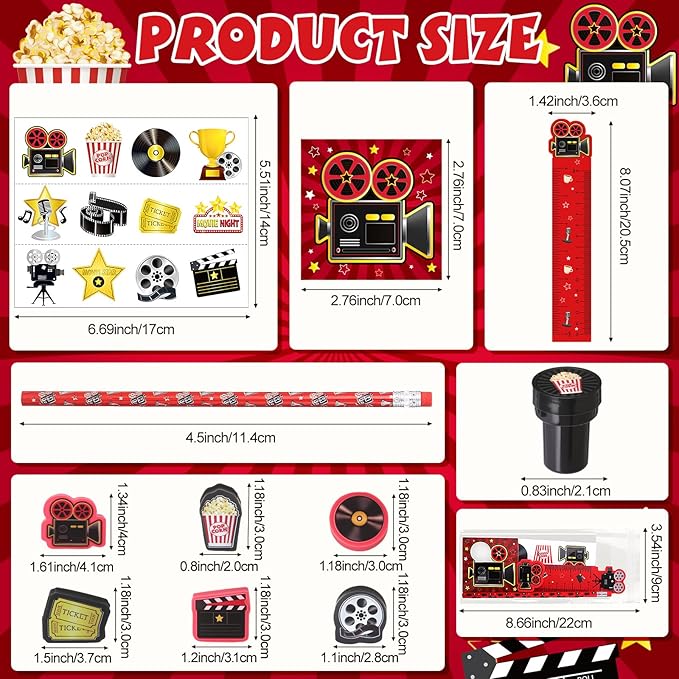168 Pcs Movie Night Party Favors Set Movie Night Stationery Set