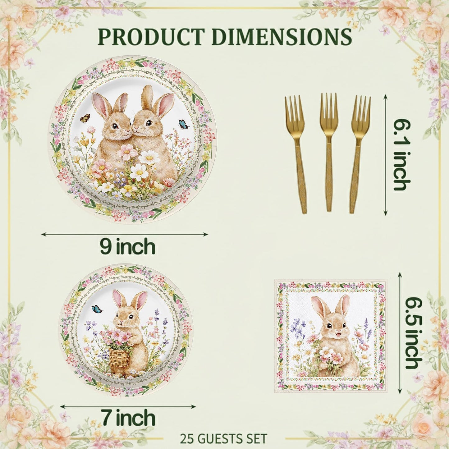 Tedercle 100 Pcs Easter Bunny Tableware Party Supplies, Serves 25