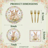Tedercle 100 Pcs Easter Bunny Tableware Party Supplies, Serves 25