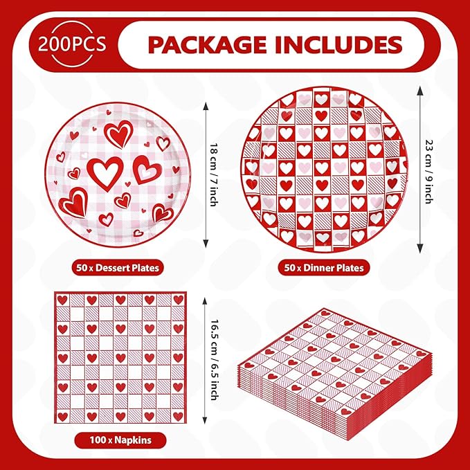 200Pcs Valentine's Day Decorations Happy Valentine Plates