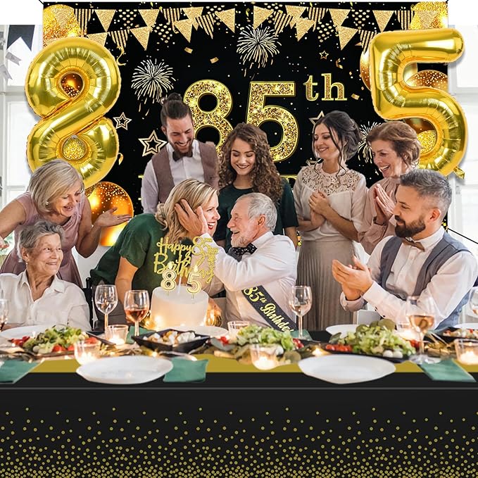 85th Birthday Decorations Men Women with 85th Birthday Banner Black