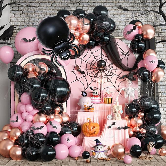 Halloween Balloon Arch Garland Kit Black Pink Rose Gold Spider Foil