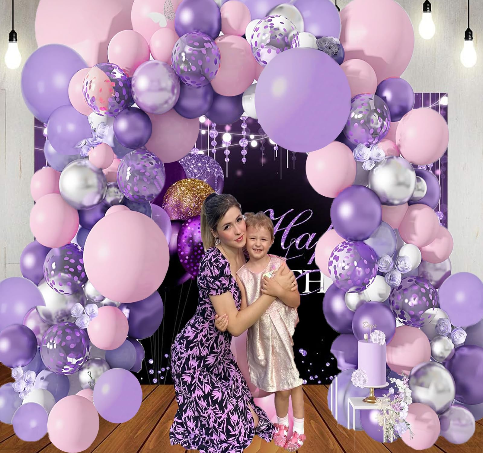 Purple Balloons Garland Arch Kit,131pcs Pink Purple Confetti Balloons