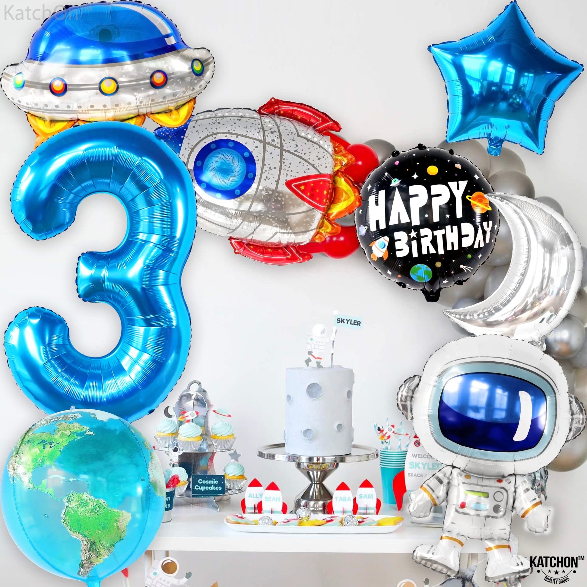 Big Outer Space 3 Year Old Birthday Balloons - Pack of 8 | 3